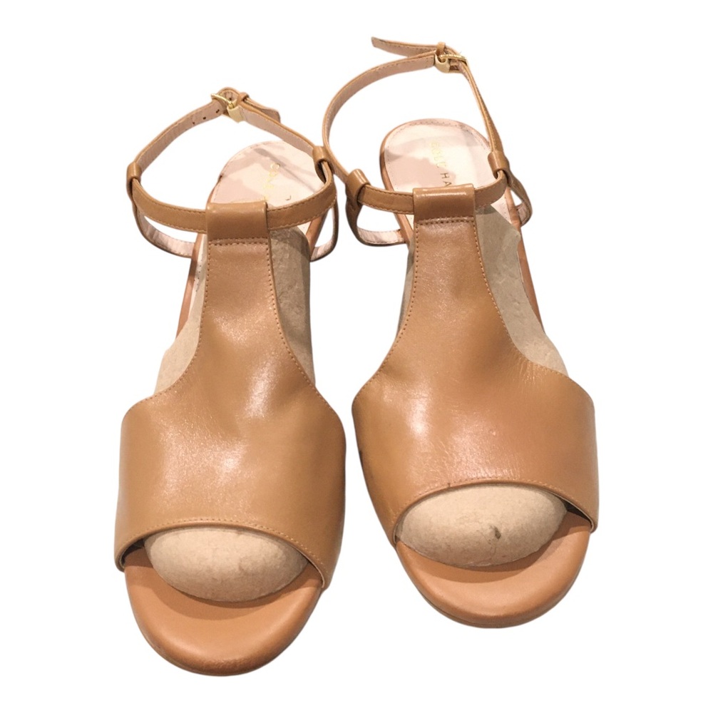 Cole Haan Tan Leather Wedge Open Toe Slingback Sandals 11 - Picture 6 of 7